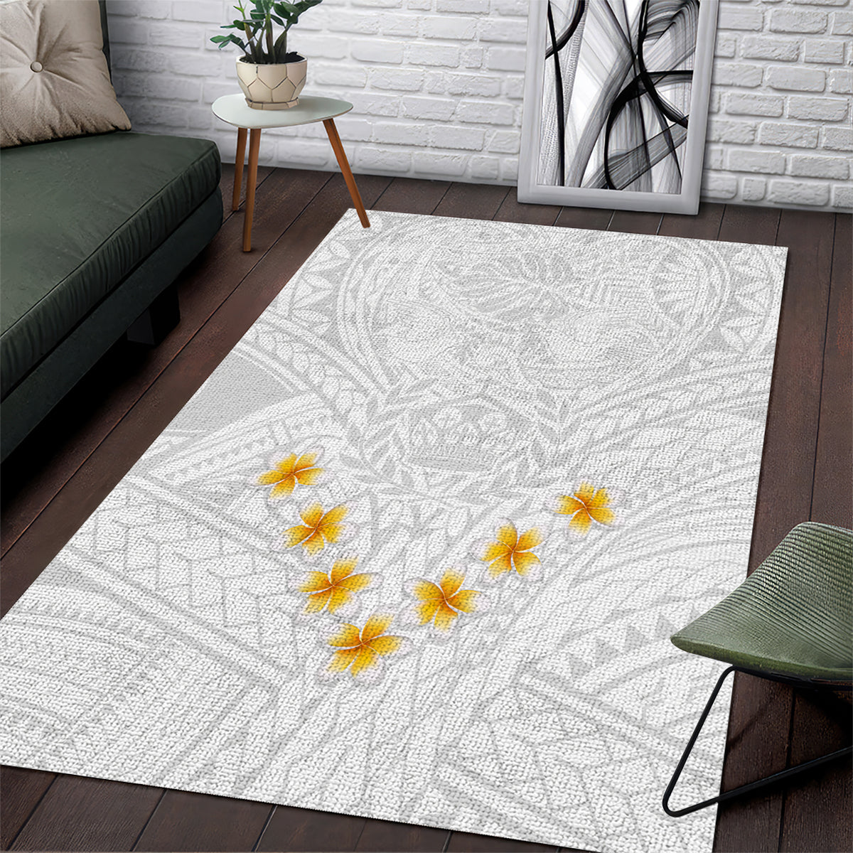 Tonga White Sunday Area Rug Polynesian Plumeria Tribal Simple LT9 White - Polynesian Pride