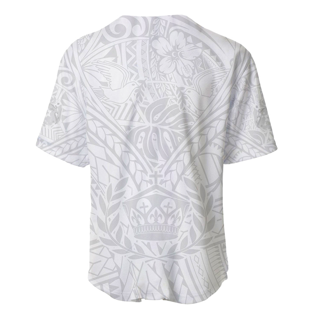 Tonga White Sunday Baseball Jersey Polynesian Plumeria Tribal Simple LT9 - Polynesian Pride