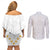 Tonga White Sunday Couples Matching Off Shoulder Short Dress and Long Sleeve Button Shirts Polynesian Plumeria Tribal Simple LT9 - Polynesian Pride