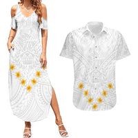 Tonga White Sunday Couples Matching Summer Maxi Dress and Hawaiian Shirt Polynesian Plumeria Tribal Simple LT9 White - Polynesian Pride
