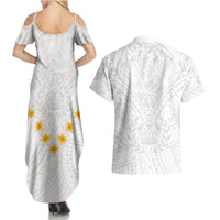 Tonga White Sunday Couples Matching Summer Maxi Dress and Hawaiian Shirt Polynesian Plumeria Tribal Simple LT9 - Polynesian Pride