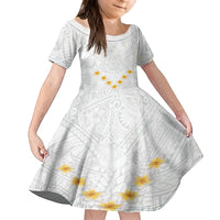 Tonga White Sunday Family Matching Off Shoulder Long Sleeve Dress and Hawaiian Shirt Polynesian Plumeria Tribal Simple LT9 Daughter's Dress White - Polynesian Pride