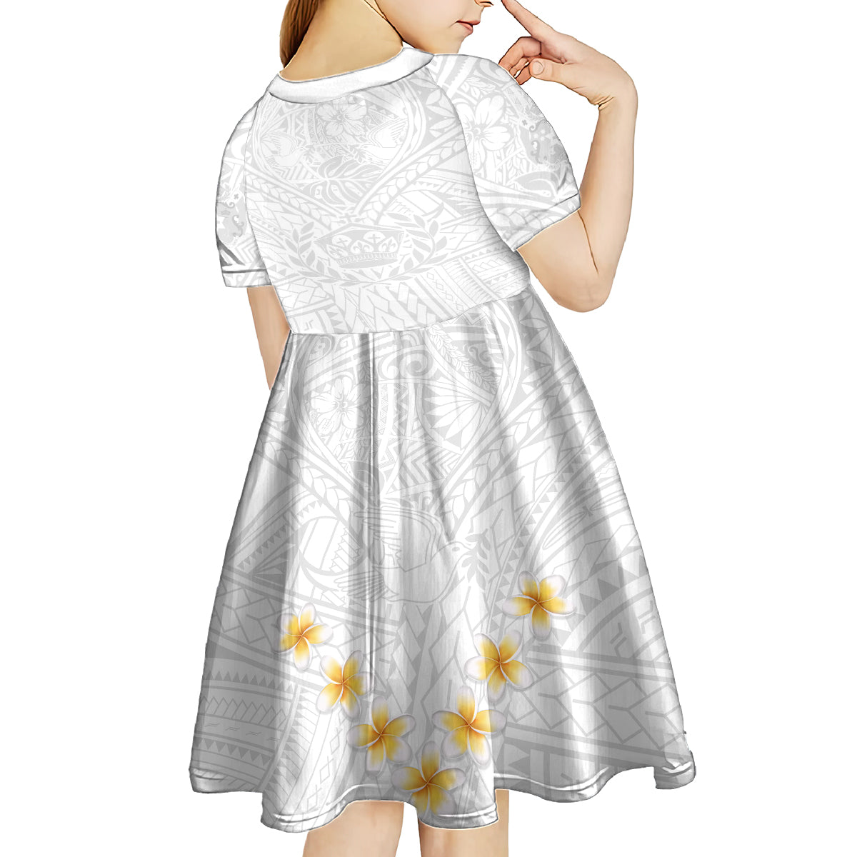 Tonga White Sunday Kid Short Sleeve Dress Polynesian Plumeria Tribal Simple LT9 - Polynesian Pride