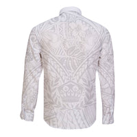 Tonga White Sunday Long Sleeve Button Shirt Polynesian Plumeria Tribal Simple LT9 - Polynesian Pride