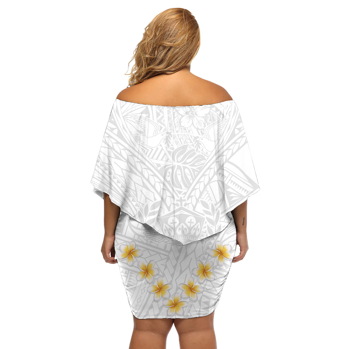 Tonga White Sunday Off Shoulder Short Dress Polynesian Plumeria Tribal Simple LT9 - Polynesian Pride