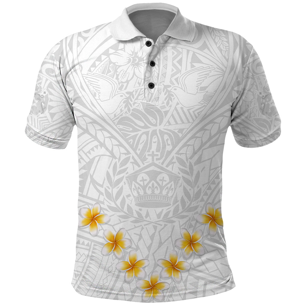 Tonga White Sunday Polo Shirt Polynesian Plumeria Tribal Simple LT9 White - Polynesian Pride