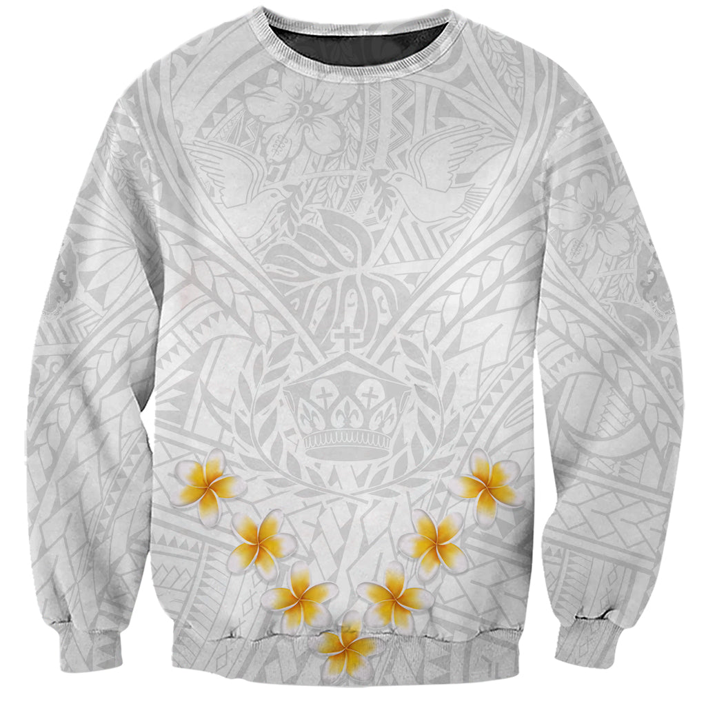 Tonga White Sunday Sweatshirt Polynesian Plumeria Tribal Simple LT9 Unisex White - Polynesian Pride