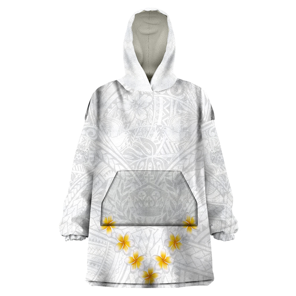 Tonga White Sunday Wearable Blanket Hoodie Polynesian Plumeria Tribal Simple LT9 One Size White - Polynesian Pride