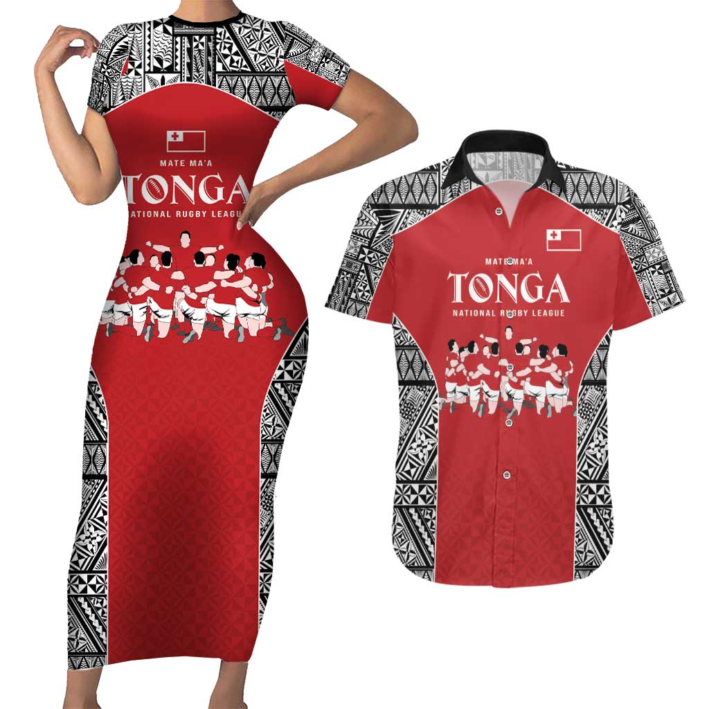 Custom Tonga Rugby Mate Ma'a Couples Matching Short Sleeve Bodycon Dress and Hawaiian Shirt Tonga XIII Make History Pacific Champions