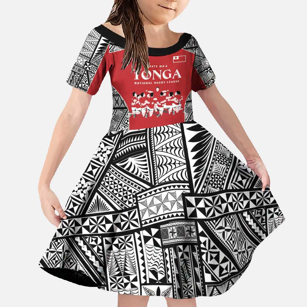 Custom Tonga Rugby Mate Ma'a Family Matching Long Sleeve Bodycon Dress and Hawaiian Shirt Tonga XIII Make History Pacific Champions LT9 Daughter's Dress Red - Polynesian Pride