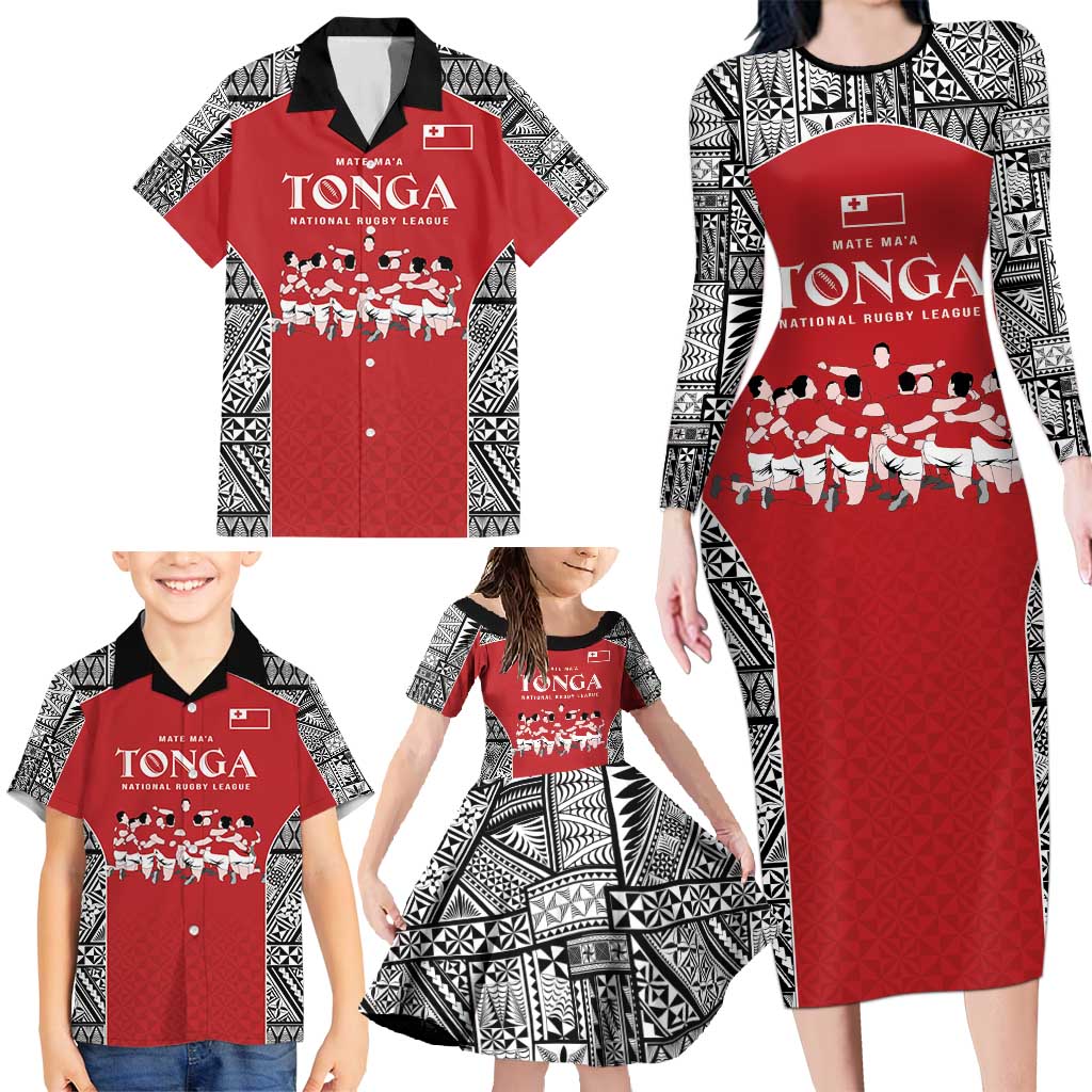Custom Tonga Rugby Mate Ma'a Family Matching Long Sleeve Bodycon Dress and Hawaiian Shirt Tonga XIII Make History Pacific Champions LT9 - Polynesian Pride