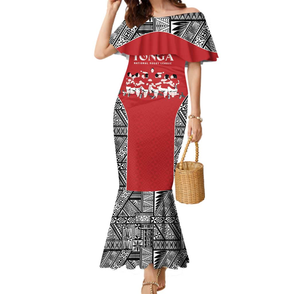 Custom Tonga Rugby Mate Ma'a Family Matching Mermaid Dress and Hawaiian Shirt Tonga XIII Make History Pacific Champions LT9 Mom's Dress Red - Polynesian Pride