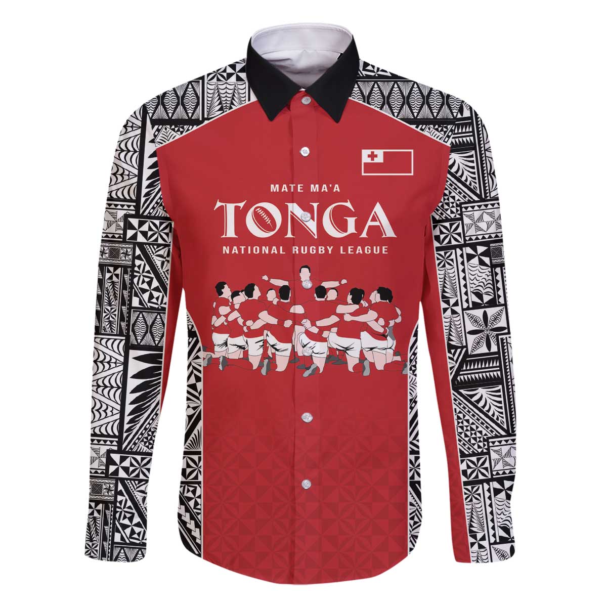 Custom Tonga Rugby Mate Ma'a Family Matching Off The Shoulder Long Sleeve Dress and Hawaiian Shirt Tonga XIII Make History Pacific Champions LT9 Dad's Shirt - Long Sleeve Red - Polynesian Pride
