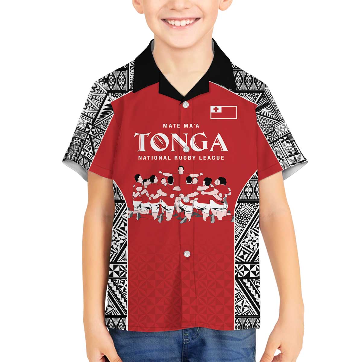 Custom Tonga Rugby Mate Ma'a Family Matching Off The Shoulder Long Sleeve Dress and Hawaiian Shirt Tonga XIII Make History Pacific Champions LT9 Son's Shirt Red - Polynesian Pride