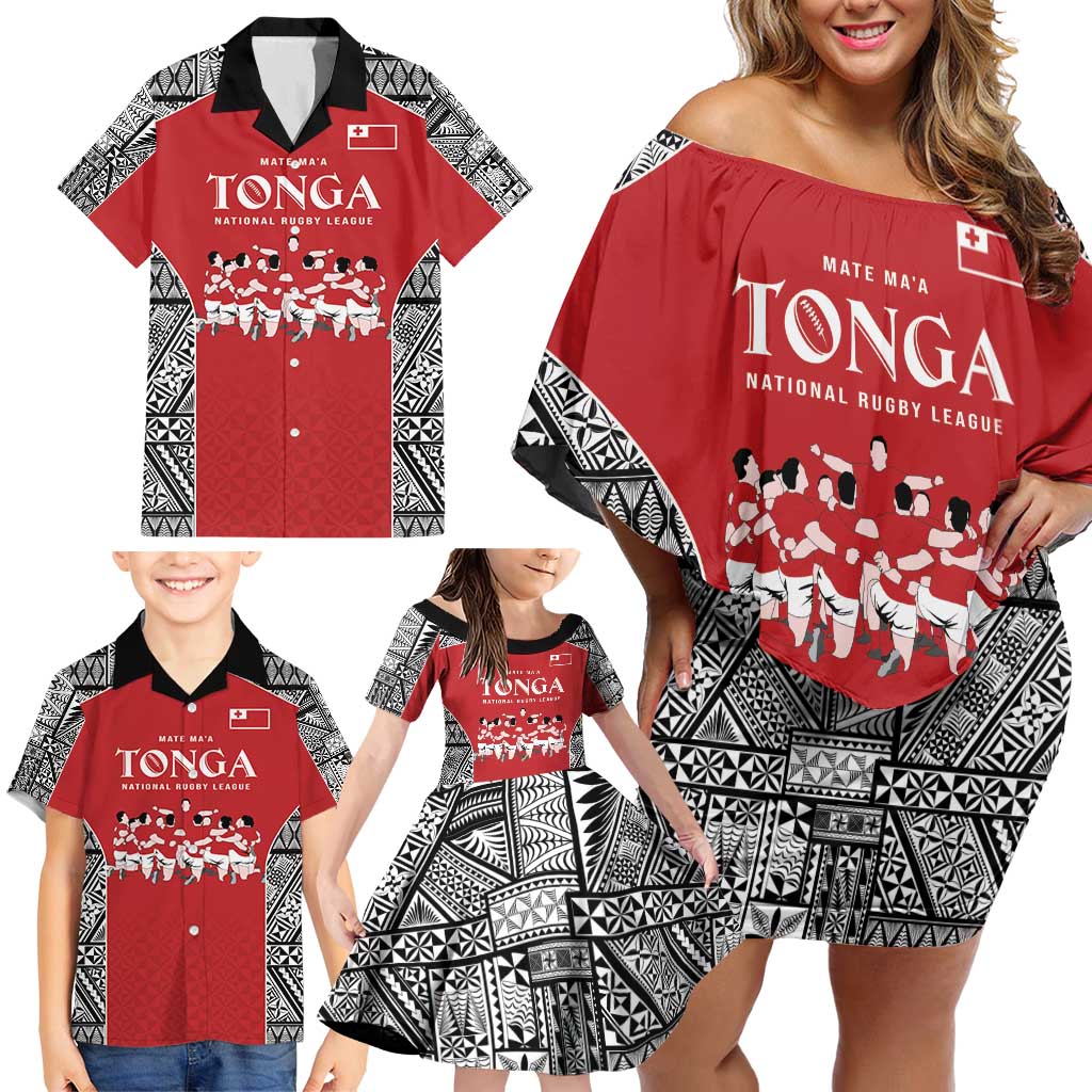 Custom Tonga Rugby Mate Ma'a Family Matching Off Shoulder Short Dress and Hawaiian Shirt Tonga XIII Make History Pacific Champions