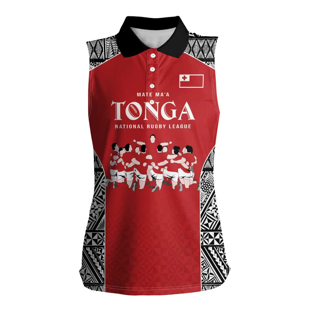 Custom Tonga Rugby Mate Ma'a Women Sleeveless Polo Shirt Tonga XIII Make History Pacific Champions