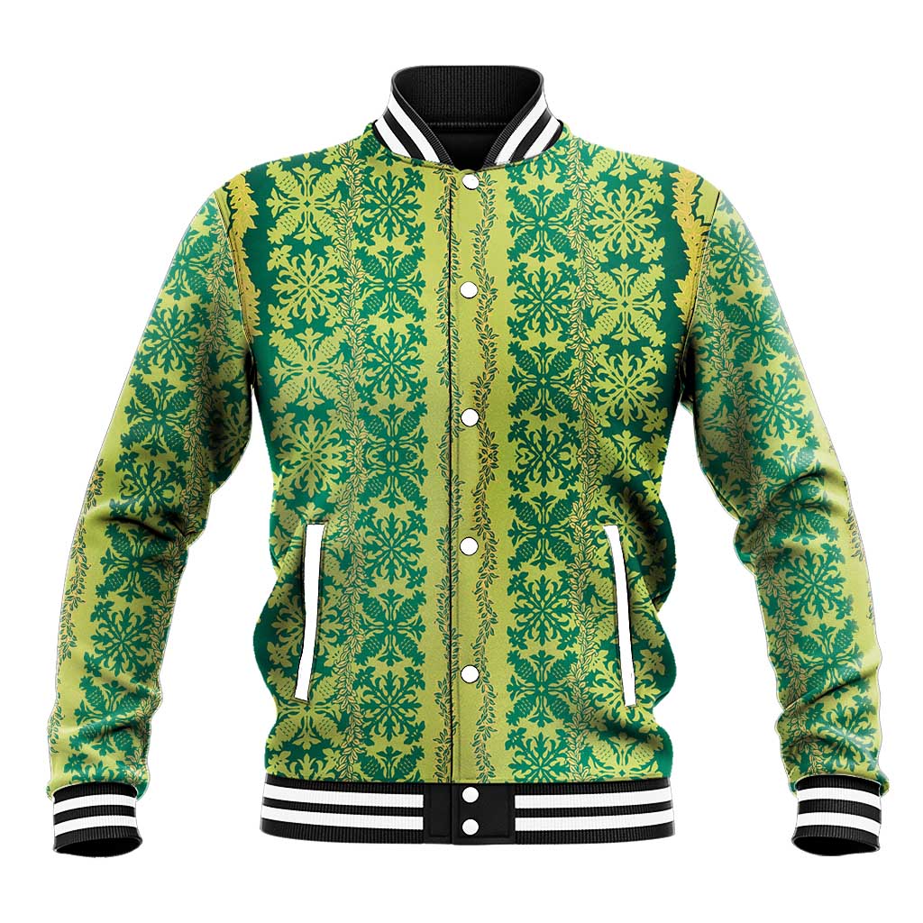 Hawaii Lei with Tribal Quilt Motif Baseball Jacket