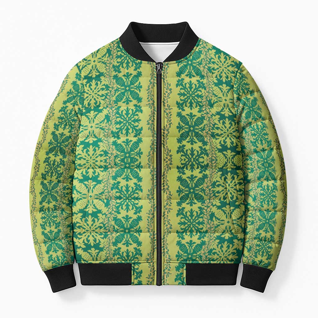 Hawaii Lei with Tribal Quilt Motif Bomber Puffer Jacket - Polynesian Pride