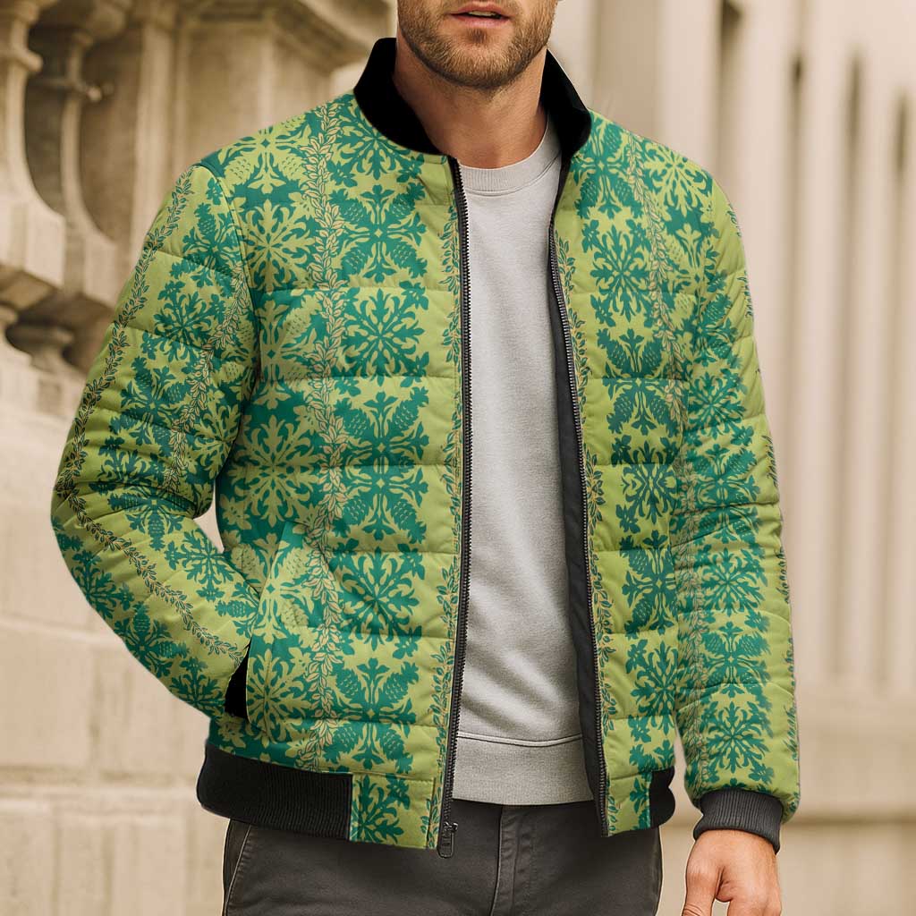 Hawaii Lei with Tribal Quilt Motif Bomber Puffer Jacket - Polynesian Pride