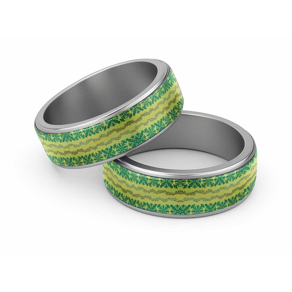 Hawaii Lei with Tribal Quilt Motif Classic Ring - Polynesian Pride
