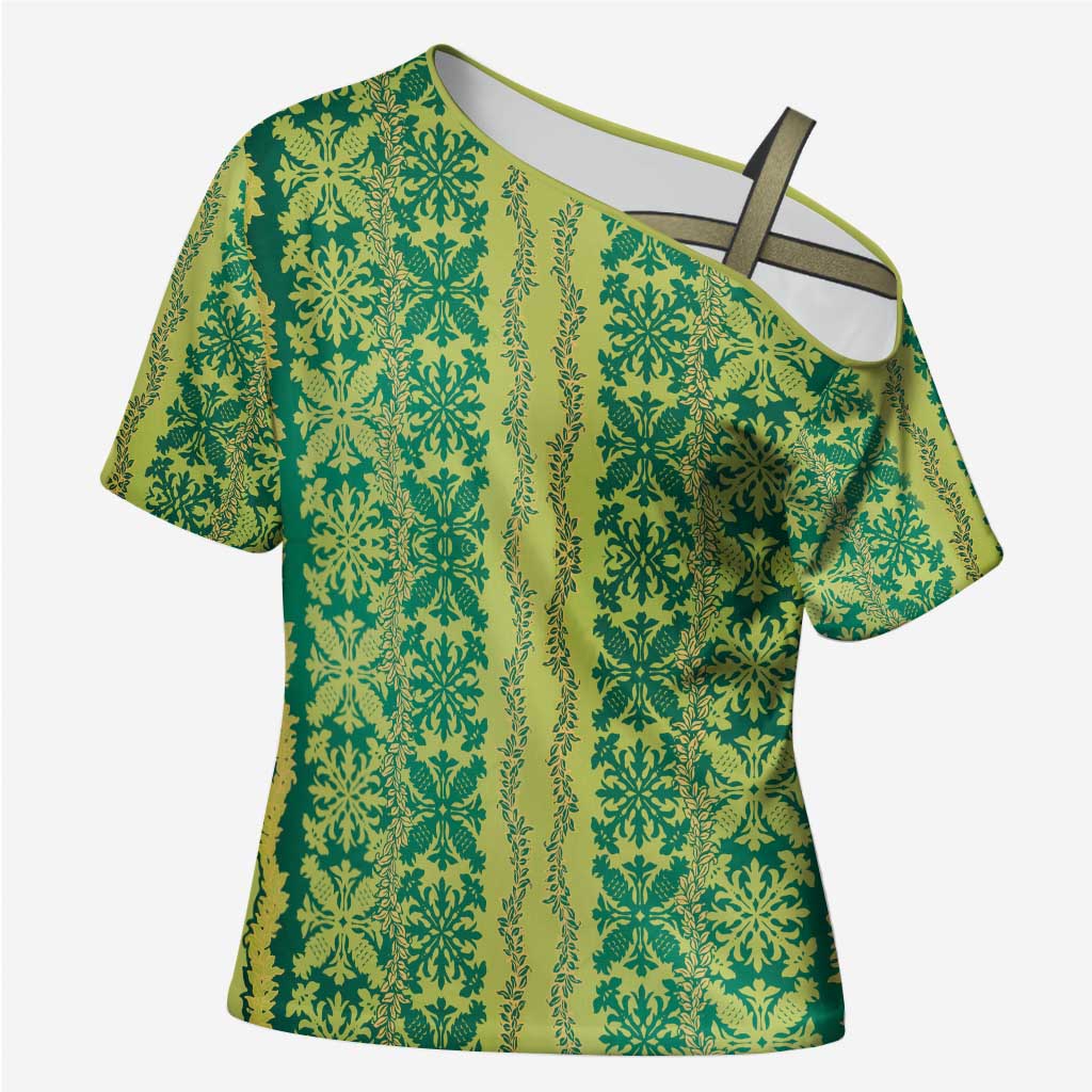 Hawaii Lei with Tribal Quilt Motif Cross Shoulder Shirt - Polynesian Pride