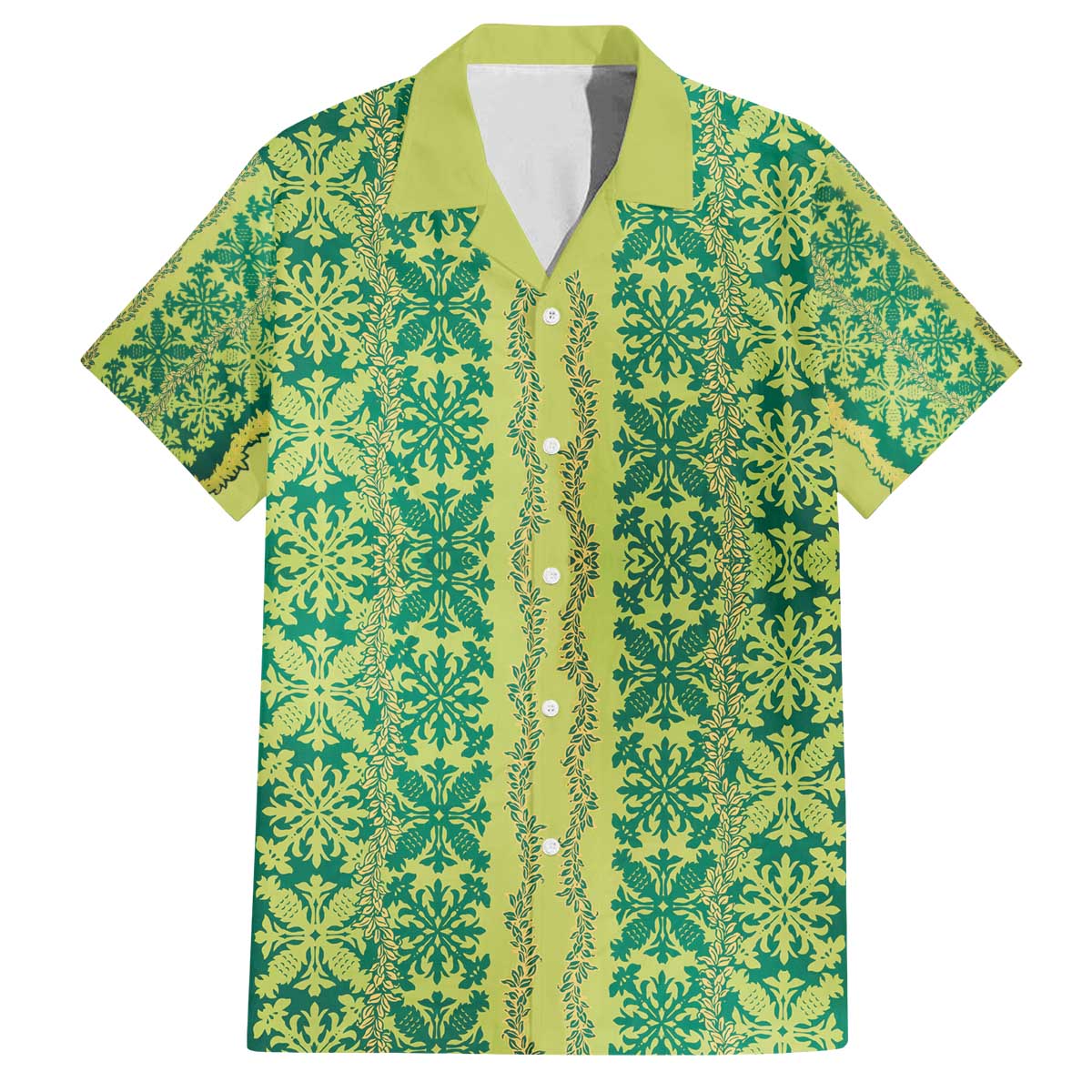 Hawaii Lei with Tribal Quilt Motif Family Matching Off The Shoulder Long Sleeve Dress and Hawaiian Shirt