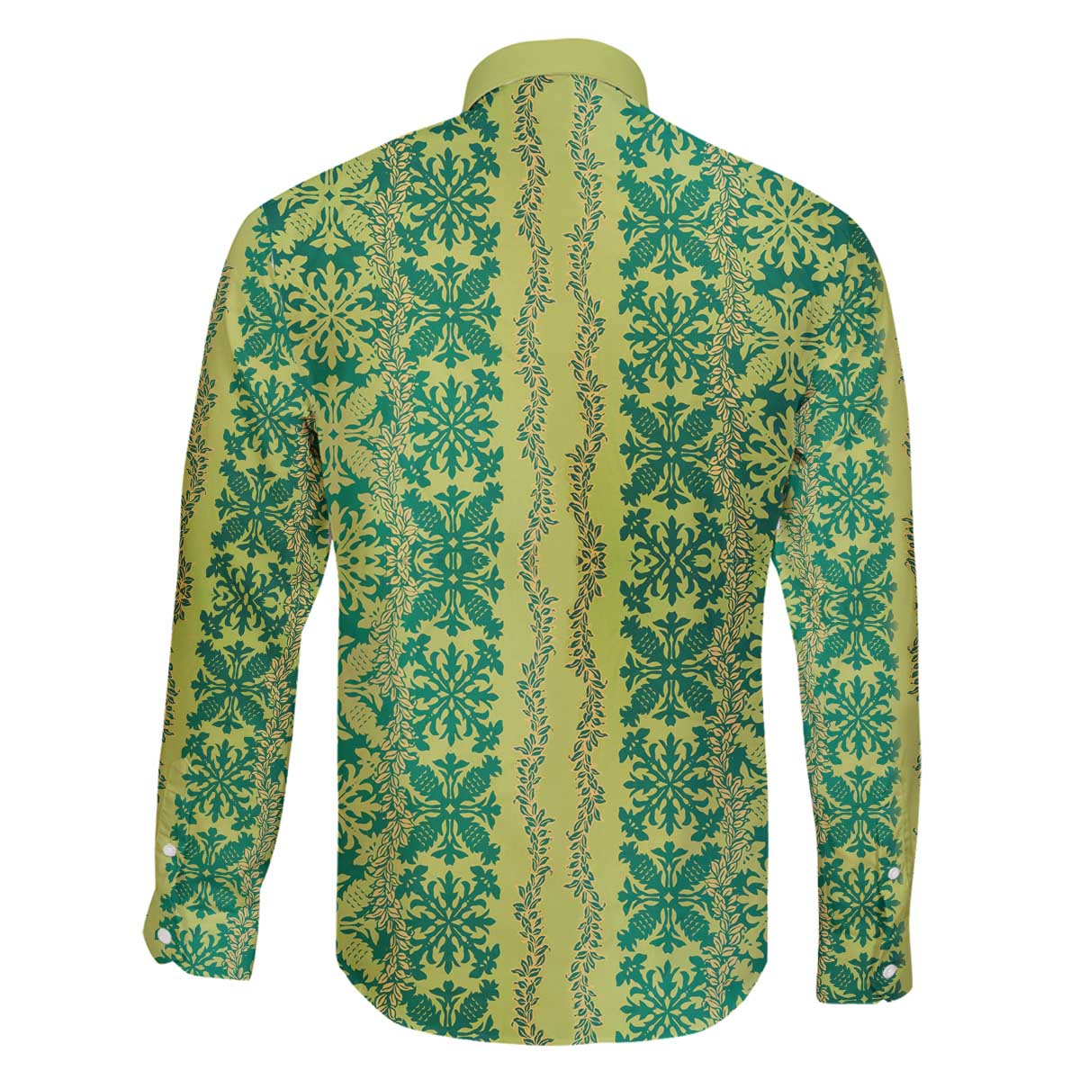 Hawaii Lei with Tribal Quilt Motif Family Matching Off The Shoulder Long Sleeve Dress and Hawaiian Shirt