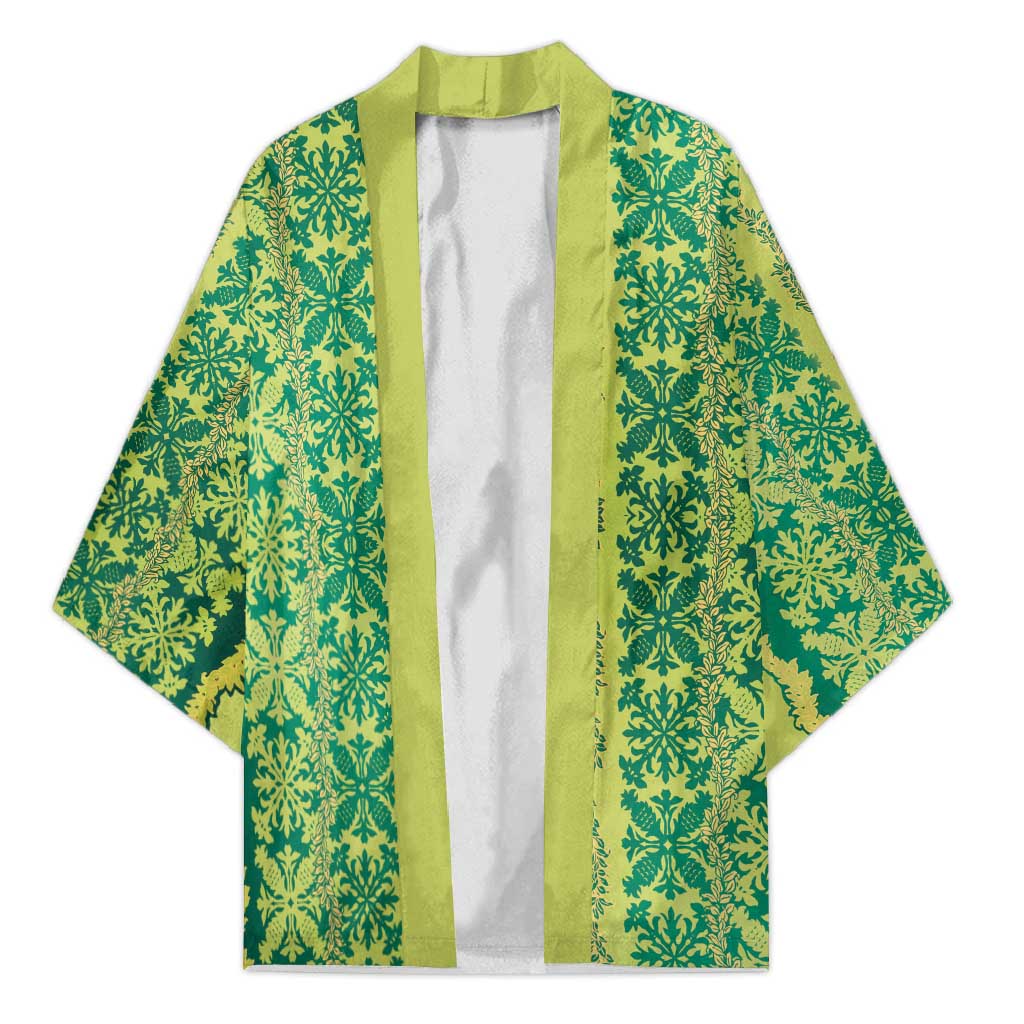 Hawaii Lei with Tribal Quilt Motif Kimono - Polynesian Pride