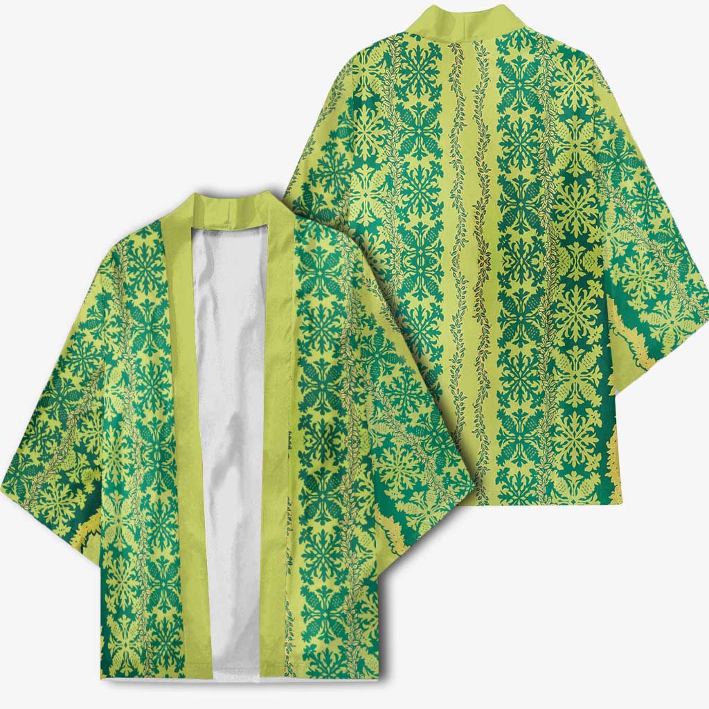 Hawaii Lei with Tribal Quilt Motif Kimono - Polynesian Pride