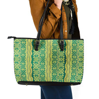 Hawaii Lei with Tribal Quilt Motif Leather Tote Bag