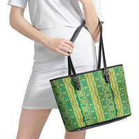 Hawaii Lei with Tribal Quilt Motif Leather Tote Bag