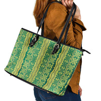 Hawaii Lei with Tribal Quilt Motif Leather Tote Bag