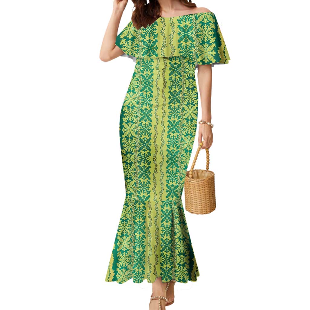 Hawaii Lei with Tribal Quilt Motif Mermaid Dress