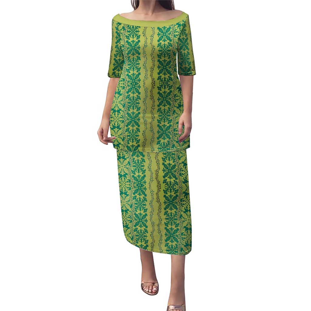 Hawaii Lei with Tribal Quilt Motif Puletasi