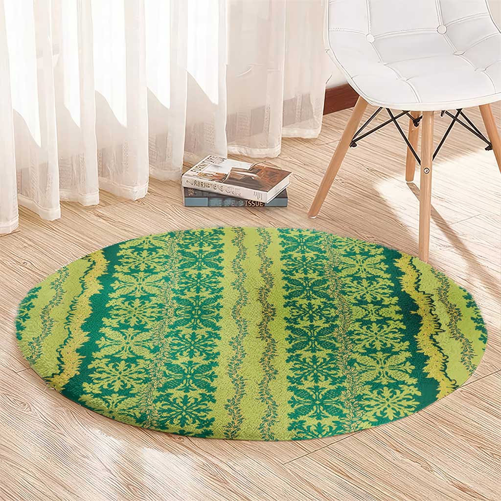 Hawaii Lei with Tribal Quilt Motif Round Carpet