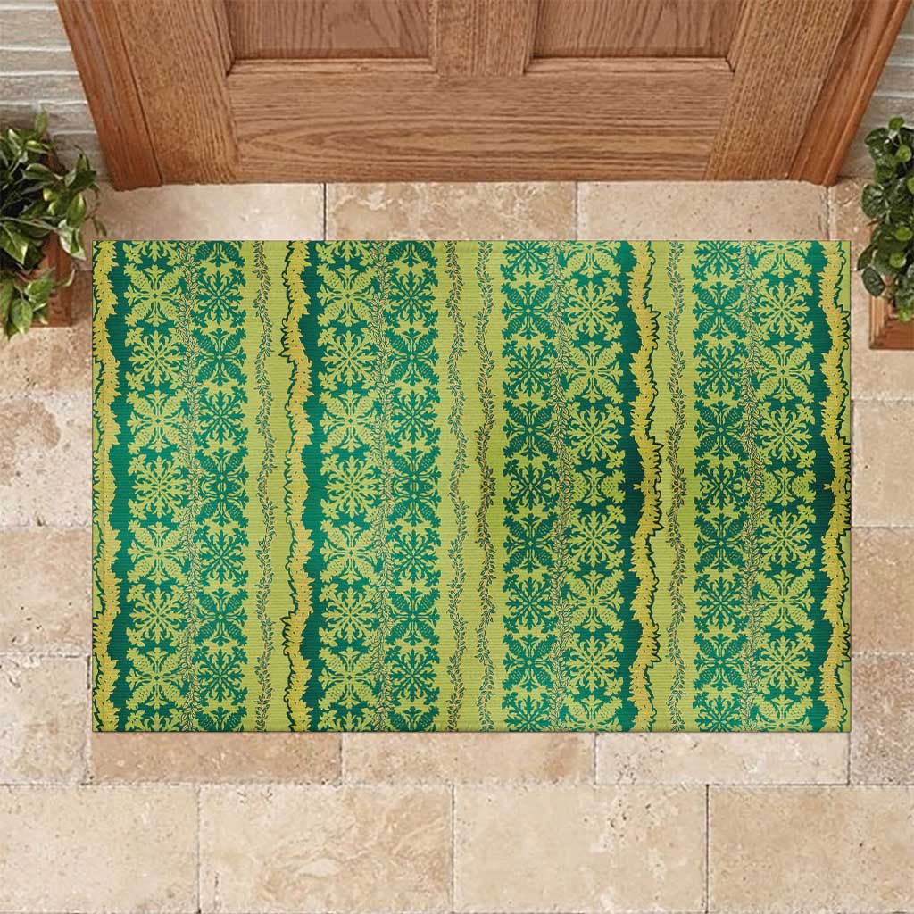 Hawaii Lei with Tribal Quilt Motif Rubber Doormat