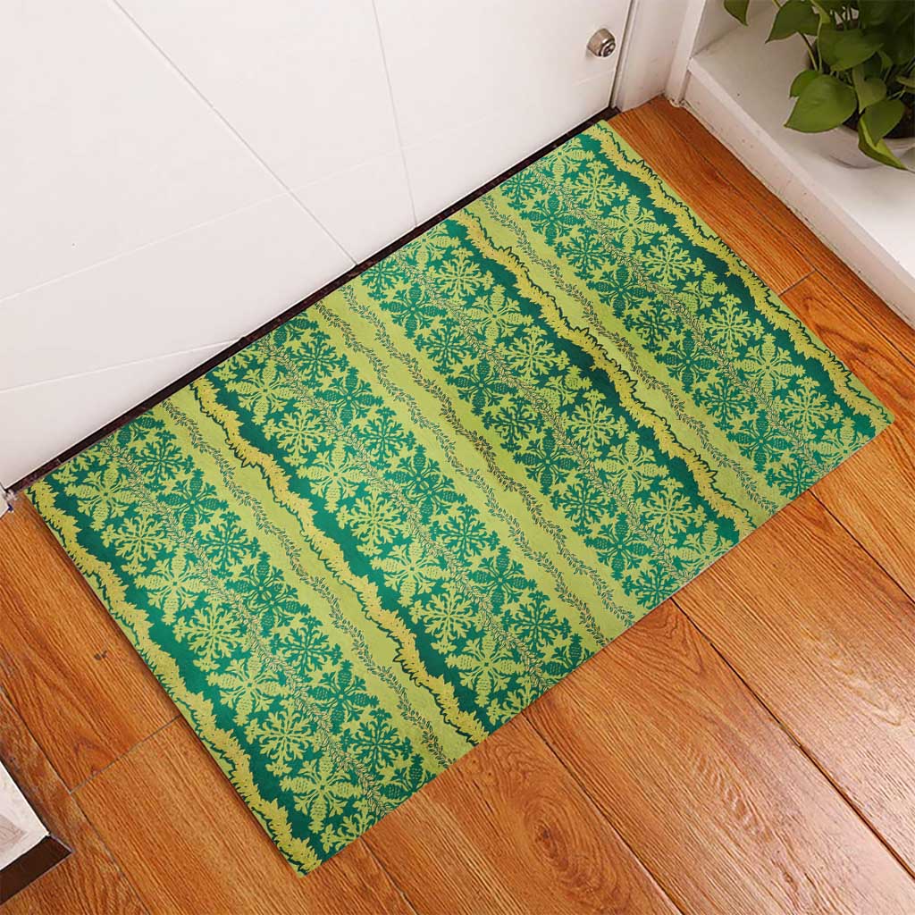Hawaii Lei with Tribal Quilt Motif Rubber Doormat