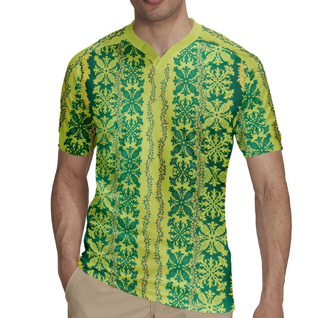 Hawaii Lei with Tribal Quilt Motif Rugby Jersey