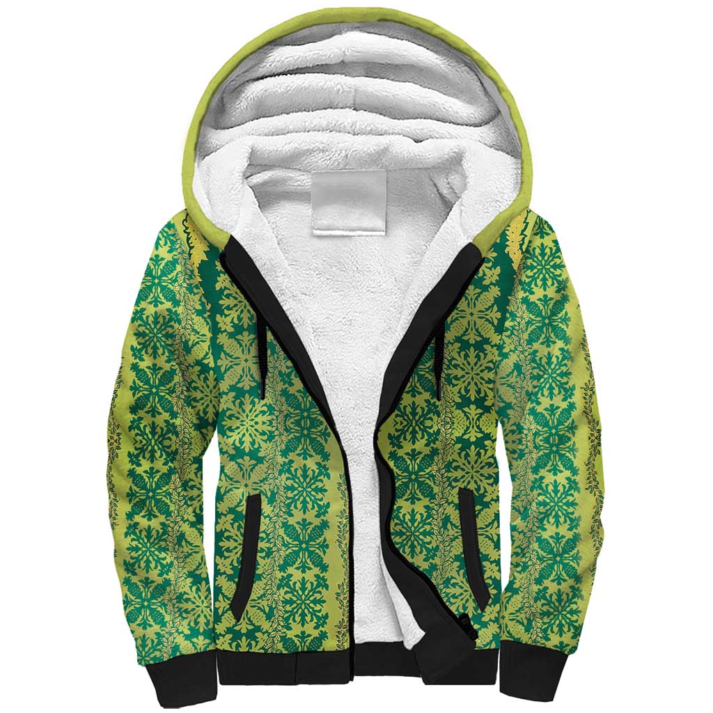 Hawaii Lei with Tribal Quilt Motif Sherpa Hoodie
