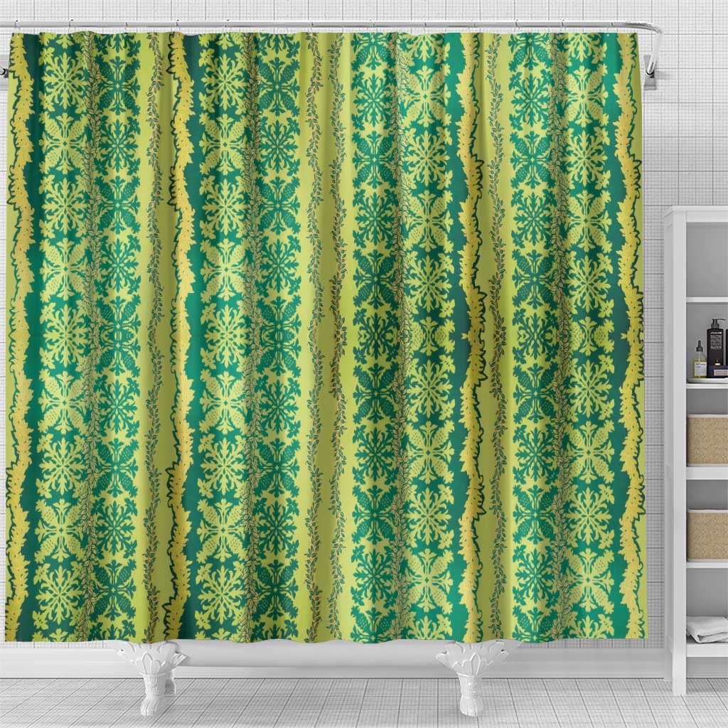 Hawaii Lei with Tribal Quilt Motif Shower Curtain