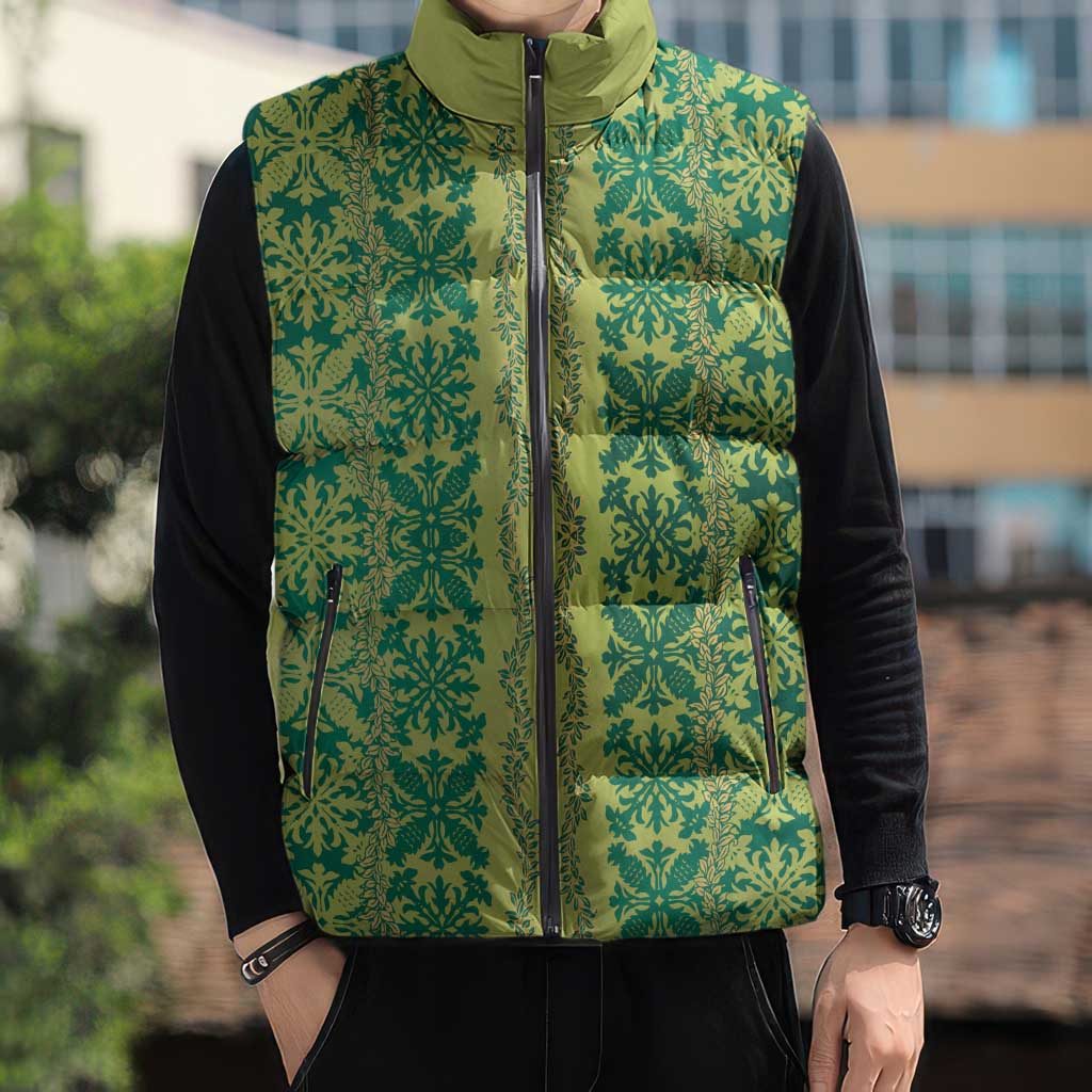 Hawaii Lei with Tribal Quilt Motif Sleeveless Puffer Jacket - Polynesian Pride
