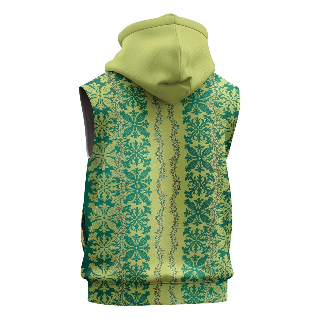 Hawaii Lei with Tribal Quilt Motif Sleeveless Zip Hoodie - Polynesian Pride