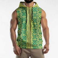 Hawaii Lei with Tribal Quilt Motif Sleeveless Zip Hoodie - Polynesian Pride
