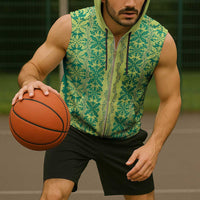 Hawaii Lei with Tribal Quilt Motif Sleeveless Zip Hoodie - Polynesian Pride