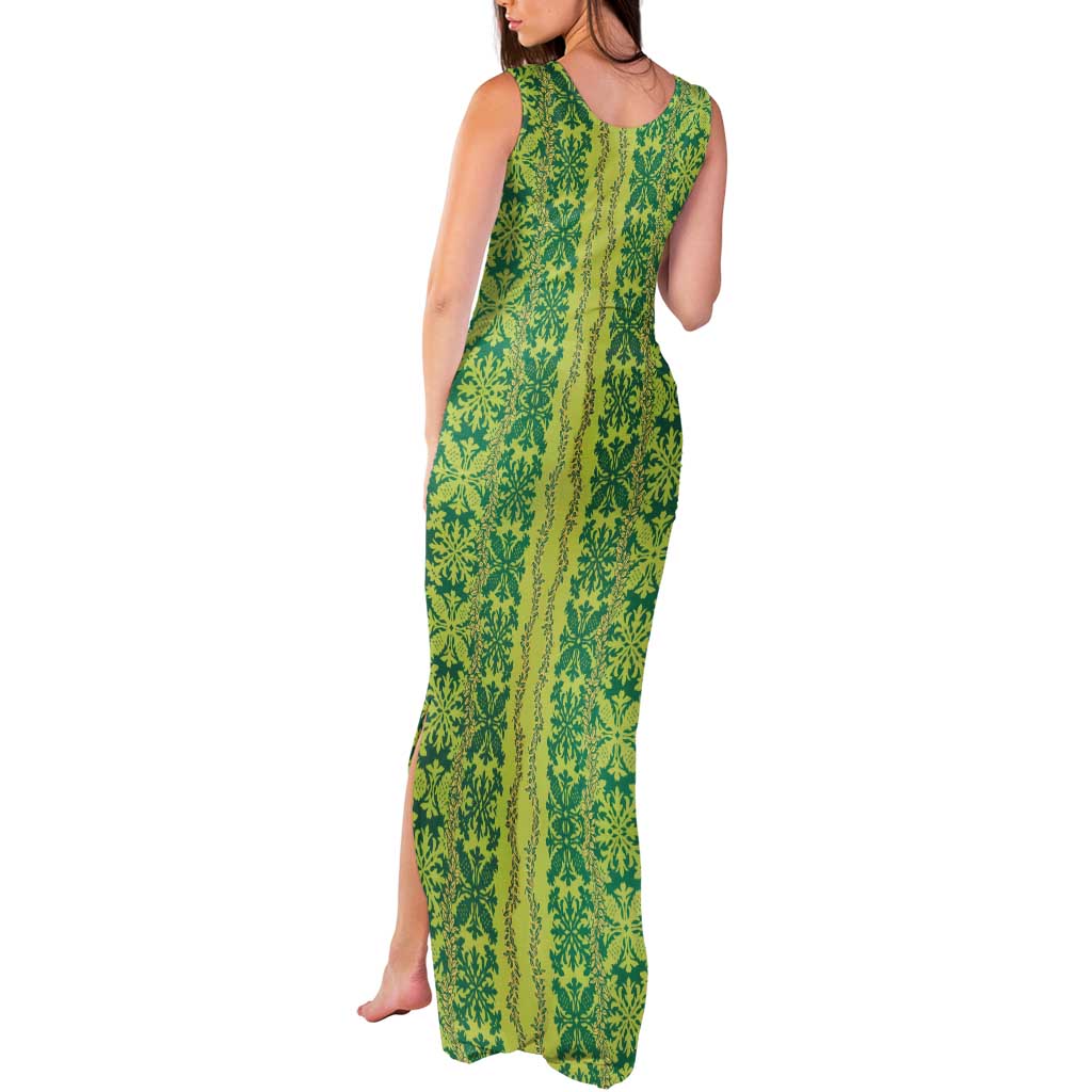 Hawaii Lei with Tribal Quilt Motif Tank Maxi Dress