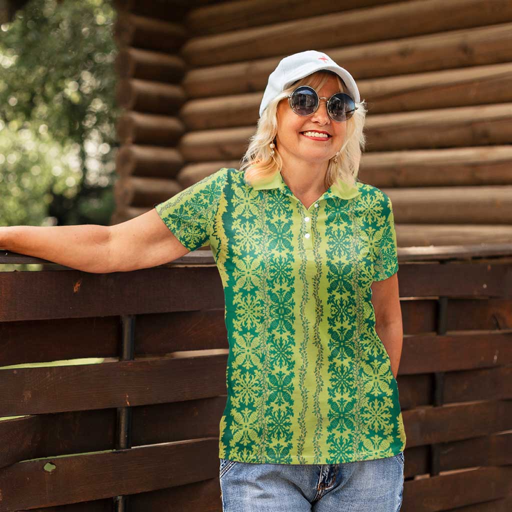 Hawaii Lei with Tribal Quilt Motif Women Polo Shirt