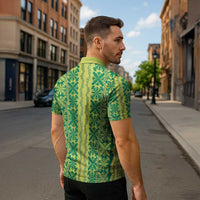 Hawaii Lei with Tribal Quilt Motif Zipper Polo Shirt - Polynesian Pride