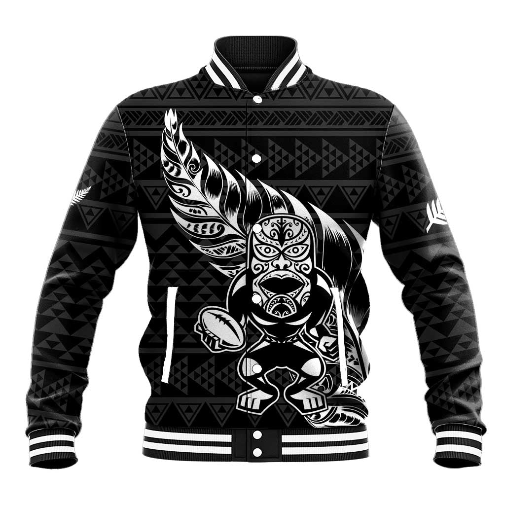 New Zealand Rugby Warrior Custom Baseball Jacket Black Fern Taniko Motif