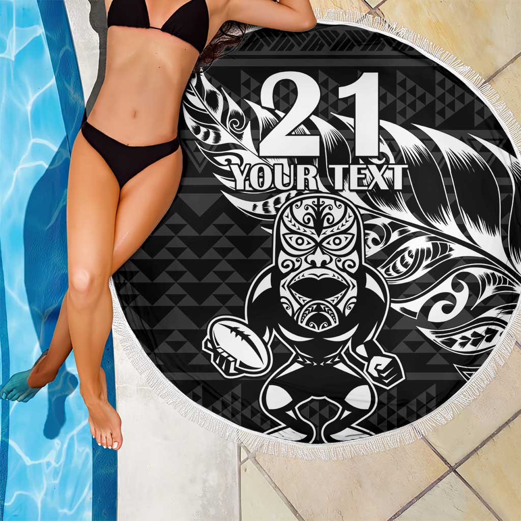 New Zealand Rugby Warrior Custom Beach Blanket Black Fern Taniko Motif