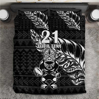 New Zealand Rugby Warrior Custom Bedding Set Black Fern Taniko Motif
